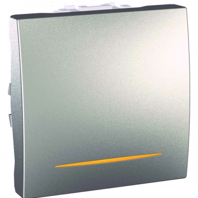 Выключатель 1-кл. 2-пол. с оранж. подсв. 16 AX (сх.2) 2 модуля Schneider Electric Unica (алюминий)