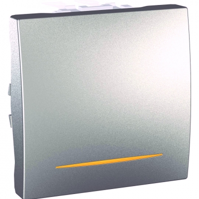 Выключатель 1-кл. проходной с оранжевой подсв. 10 AX (сх.6) 2 модуля Schneider Electric Unica (алюминий)