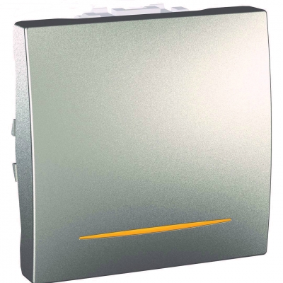 Выключатель 1-кл. с оранжевой подсв. 16 AX (сх.1) 2 модуля Schneider Electric Unica (алюминий)