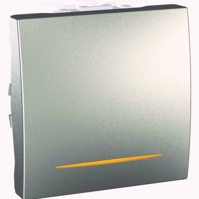 Выключатель 1-кл. проходной с оранжевой подсв. 16 AX (сх.6) 2 модуля Schneider Electric Unica (алюминий)