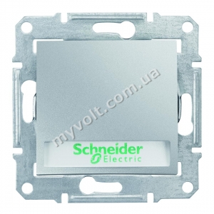 Выключатель 1-кл. кнопка надпись с подсв. Schneider Electric Sedna (алюминий)